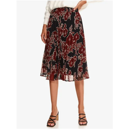 Top Secret Burgundy-Black Floral Pleated Skirt - Women