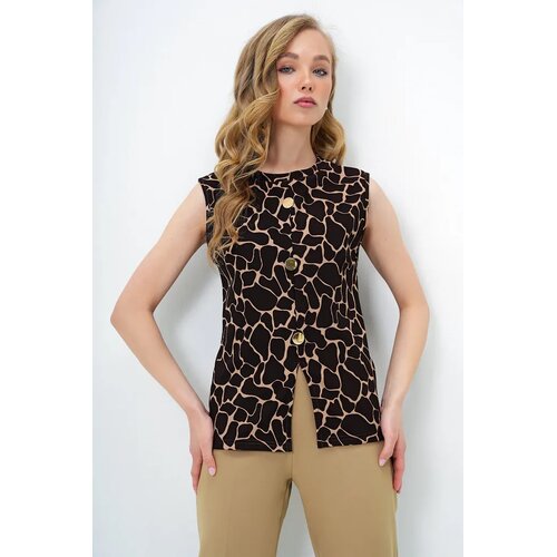 Trend Alacati Stili Ženska bluza bez rukava Alc-X13729, Okrugli izrez, Braon-bež Cene