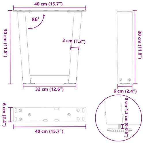  Noge blagovaonskog stola V-oblika 2 kom antracit 40x(30-31 3)cm Slike