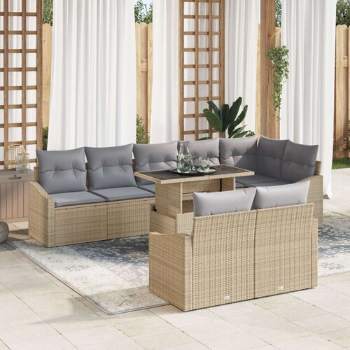  Set od 9 vrtnih sofa s jastučićima Bež Poli Ratan Slike