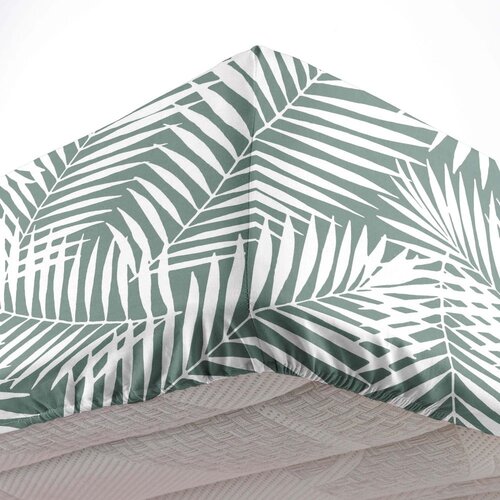 Douceur d int&amp;eacute;rieur Bijela/zelena pamučna plahta s gumom 90x190 cm Botania &amp;ndash; Slike