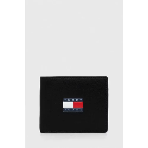Tommy Jeans Usnjena denarnica moški, črna barva