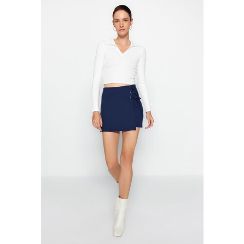 Trendyol Navy Blue Lace-Up and Eyelet Detail Woven Shorts Skirt Cene