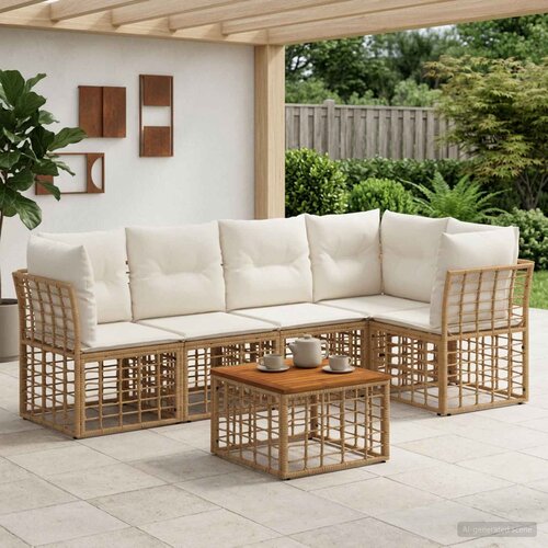  Set vanjskih sofa 6 kom. Prirodna i krema bijela Poliester Cene