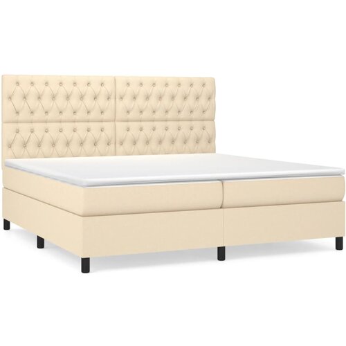 VidaXL Krevet s oprugama i madracem krem 200 x 200 cm od tkanine Slike