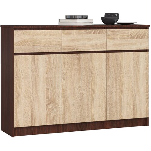 AKORD Komoda, 3 Vrata In 3 Predali, Wenge/Hrast Sonoma, (5000332174) Cene