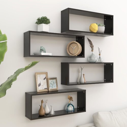 VidaXL Stenske police kockaste 4 kosi črne 60x15x23 cm Slike