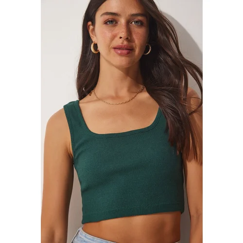  Women's Emerald Halter Ribbed Crop Knitted Blouse