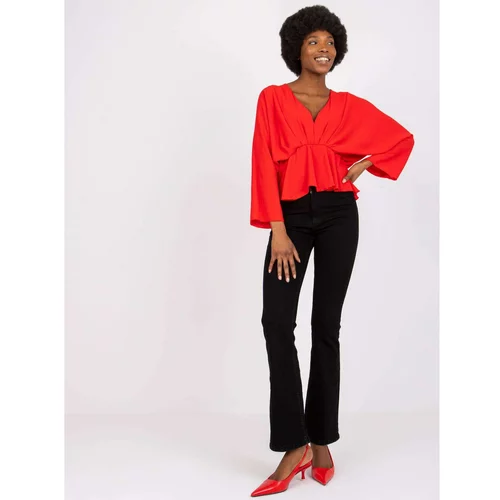 Fashion Hunters Raquela red blouse with long sleeves and V-neck