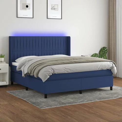  Box spring postelja z vzmetnico LED modra 160x200 cm blago, (20900194)