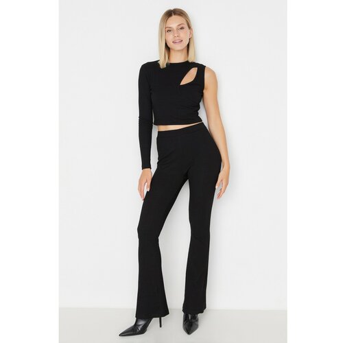 Trendyol Black Ribbed 2-Piece Knitted Bottom and Top Set Slike