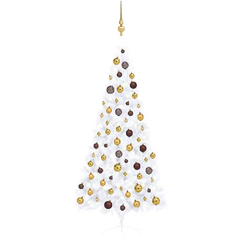  Umjetna polovica božićnog drvca LED s kuglicama bijela 180 cm