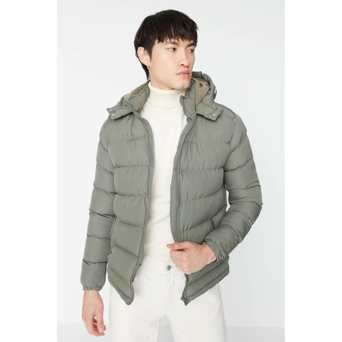 Trendyol Khaki Men's Fleece Hooded Zipper Windproof Jacket Slike