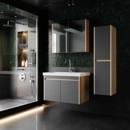 Skye_Decor Set kupatilskog ormarića sa umivaonikom i ogledalom, 3 dela, &amp;Scaron;areni Slike