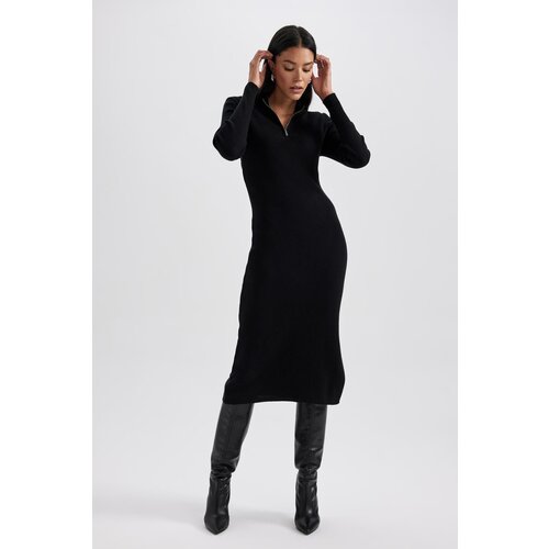 Defacto Fitted Zipper Collar Ribbed Long Sleeve Dress Cene