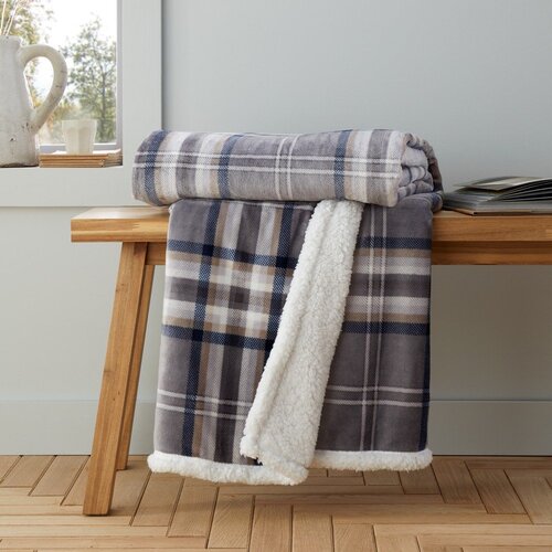Catherine Lansfield Siva deka od sherpa flisa 130x170 cm Kelso Check &amp;ndash; Slike