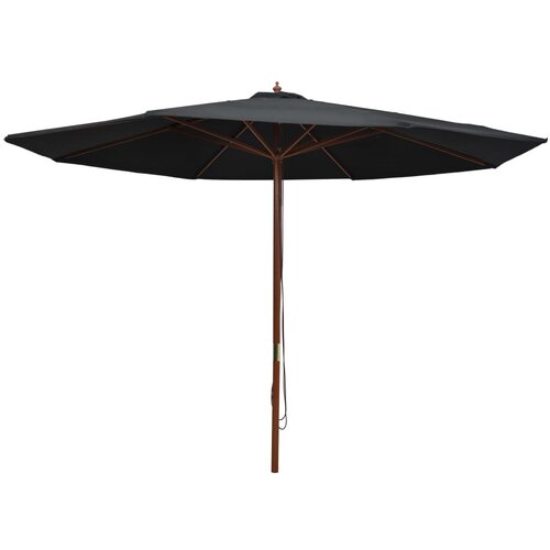 VidaXL Zunanji senčnik z lesenim drogom 350 cm črn Slike