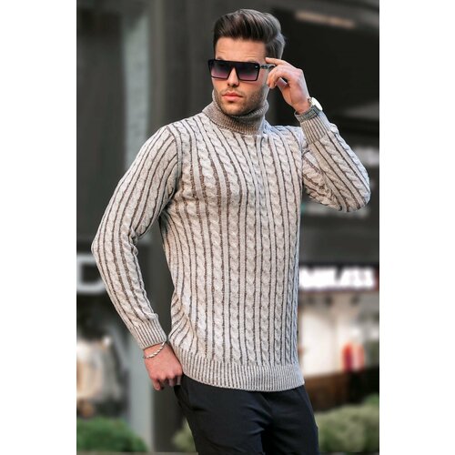 Madmext Beige Turtleneck Knit Detailed Sweater 6317 Slike