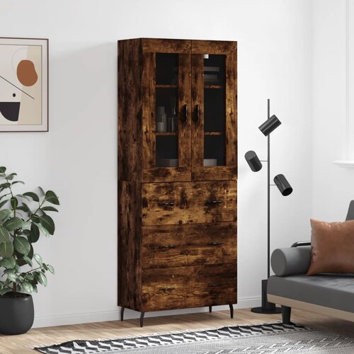  Visoka komoda dimljeni hrast 69,5x34x180 cm konstruiranog drva Slike