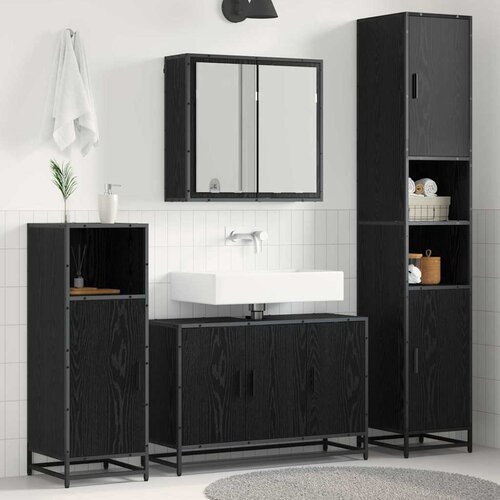  Set namje&scaron;taja za kupaonicu 3 kom. Crni hrast Konstruirano drvo Crna 90 x 33 x 60 cm Cijene