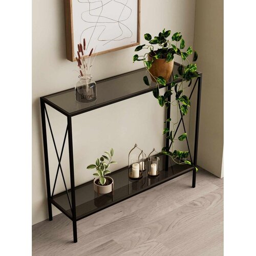 Hanah home komoda Florya, 80 cm, crna / dimljeno staklo Slike