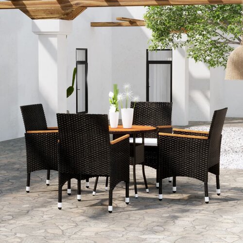 VidaXL 5-dijelni vrtni bistro set od poliratana i masivnog drva crni Slike