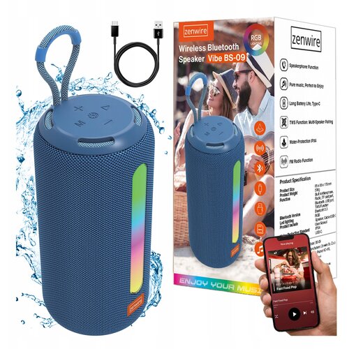 Zenwire Vibe BS-09 prenosni Bluetooth zvočnik 26 W, FM radio, TWS, RGB, IPX4, USB-C, microSD, modra, (5000195796) Cene