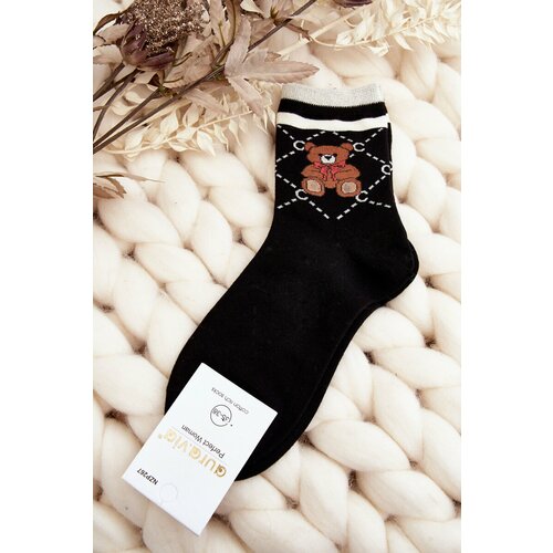 Kesi Patterned Women's Socks With Teddy Bears, Black Cene