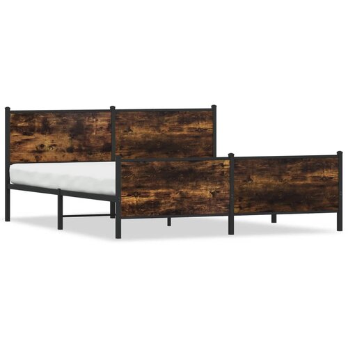 Maison Chic Kovinski Posteljni okvir - Dvoposteljna postelja - Zakonska postelja brez vzmetnice dimljen hrast 183x213cm, (21693125) Cene