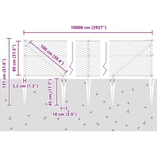 VidaXL Heksagonalna ograda Siva 0.8x100 m Čelik Slike