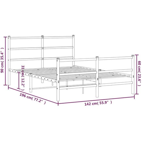 VidaXL Metalni okvir kreveta s uzglavljem i podnožjem crni 135x190 cm Slike