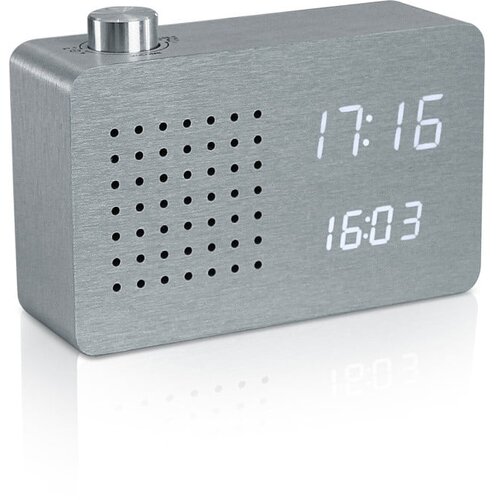Gingko Siva budilica i radio s bijelim LED zaslonom Radio Click Clock Slike