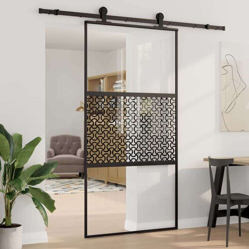 VidaXL Drsna vrata Črna 102.5 x 205 cm Kaljeno steklo in aluminij Slike