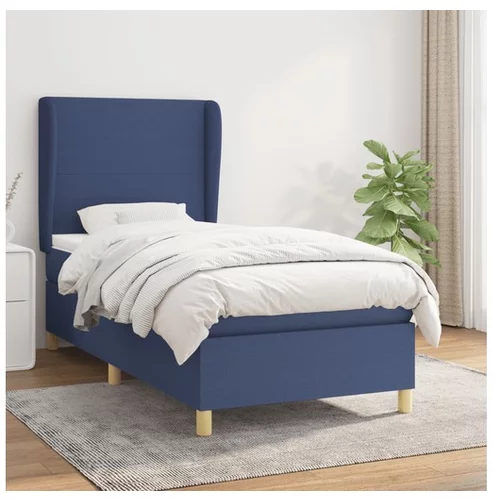 vidaXL Box spring postelja z vzmetnico modra 90x190 cm blago