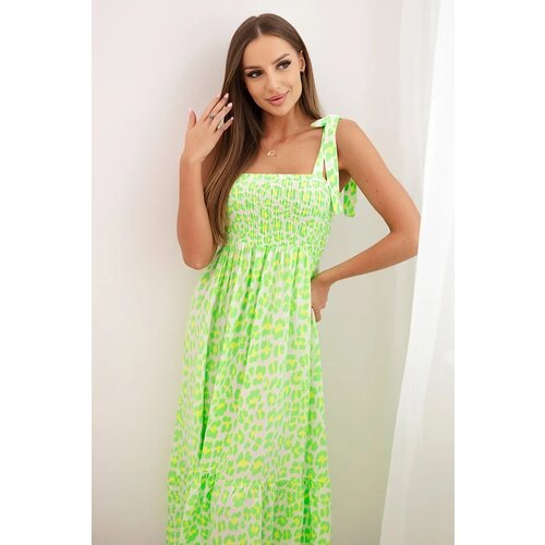 Kesi Włoski Women&amp;#039;s viscose dress with straps and ruching neon green Slike
