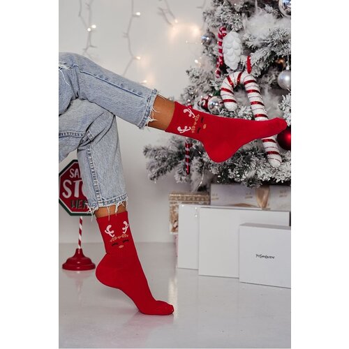 Milena Women's Christmas Socks Reindeer Red Cene