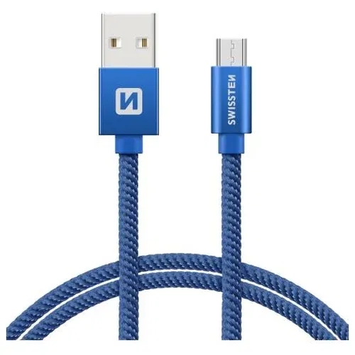 Swissten Kabel USB/microUSB Platneni 3A 1.2m Plavi, (8595217458079)
