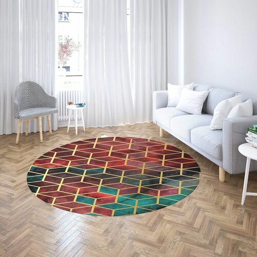 Okrugli tepih sa gumenom podlogom 160x160cm - 3D kocke crveno-zeleni, TG-1064 Slike