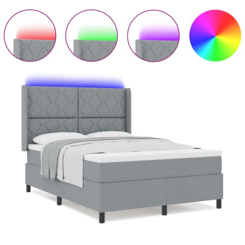 Box Spring Krevet s Madracem i LED Svjetlom Svjetlosiva 160x200 cm Tkanina Slike