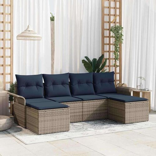 Vrtna sedežna garnitura z blazino 6 pcs Siva Poly ratan, (5000021362) Cene