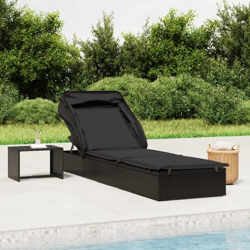 LEŽAJ za sunčanje sklopivi krov crni 213 x 63 x 97 cm poliratan Cijene