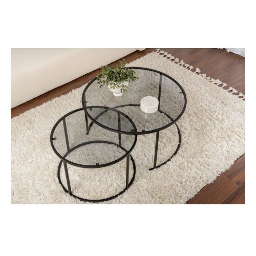 Hanah home Aurum - 80, 60 - Black, Grey BlackGrey Coffee Table Set Slike