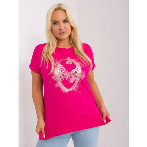 Fashion Hunters Fuchsia Women's Blouse Plus Size with Short Sleeves