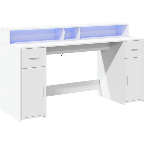  Radni stol LED bijeli 160x55x91 cm od konstruiranog drva Slike