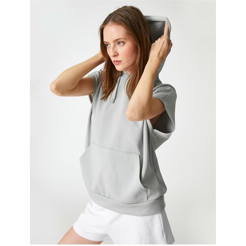 Koton Hooded Short Sleeve Sweatshirt Modal Blended Kangaroo Pocket Cene