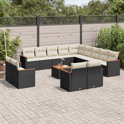 VidaXL 14-dijelni set vrtnih sofa s jastucima poliratan crni Slike