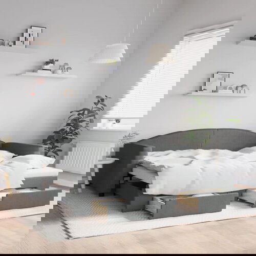 VidaXL Izvlečna dnevna postelja s predali temno siva 100x200 cm blago Slike