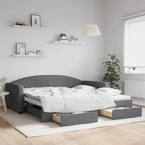 vidaXL Izvlečna dnevna postelja s predali temno siva 100x200 cm blago