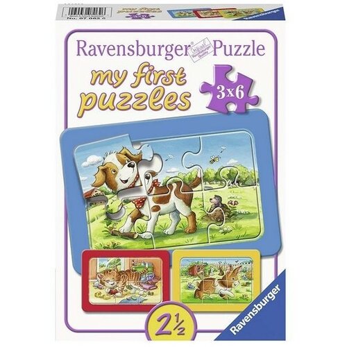 Ravensburger puzzle (slagalice) - moje prve puzzle, 3 u 1, pas, zec, macka Slike