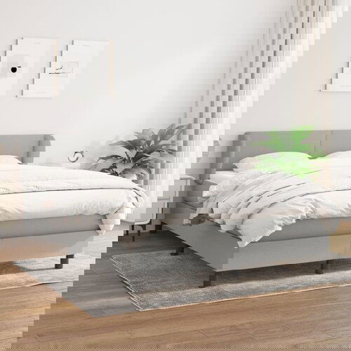 VidaXL Box spring postelja z vzmetnico svetlo siva 140x200 cm blago Slike